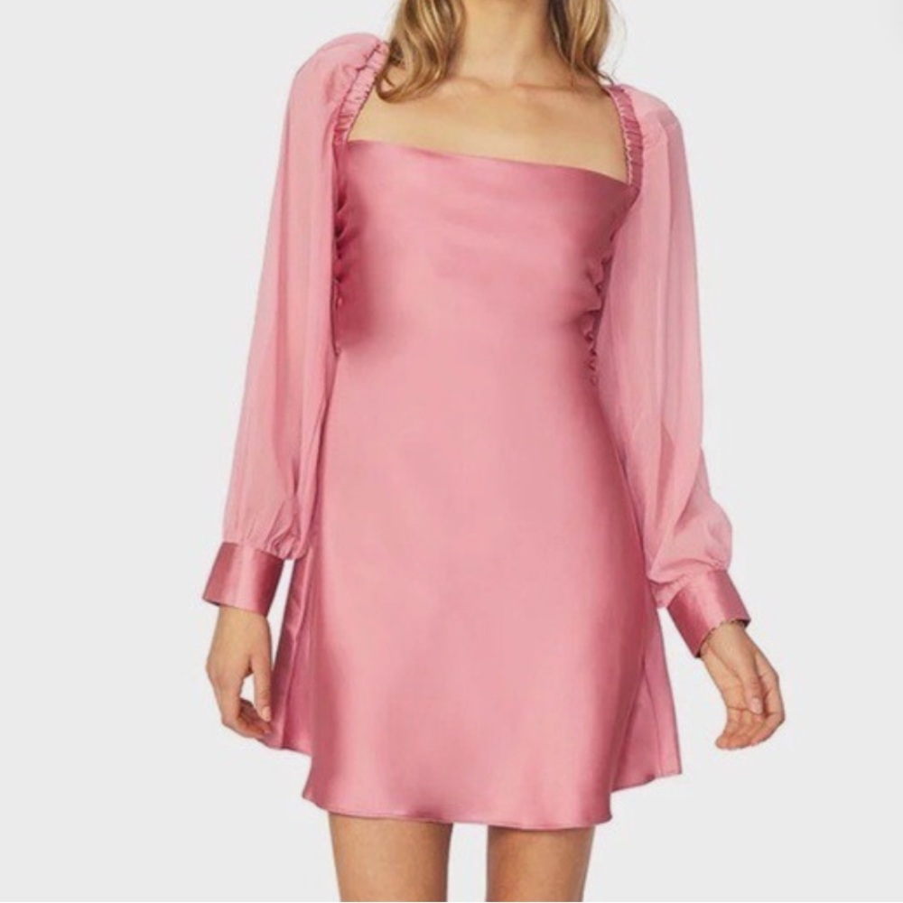 WeWoreWhat Square Neck Satin
Long Sleeve Mini Dress